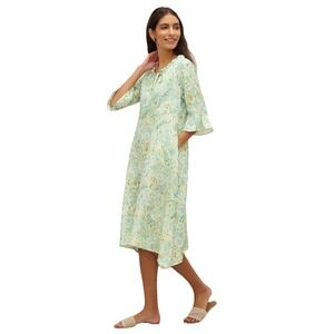 Lintico 100% Linen Midi Dress Livia Sz M Watercolor Green Blue Coastal Spring